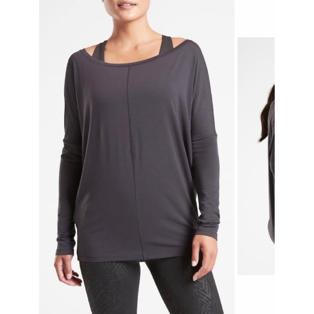 Athleta Charcoal Gray Long Sleeve Boatneck Top